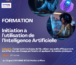 Affiche de la formation " Initiation à l’utilisation de l’Intelligence Artificielle " proposée par KLG Caraibes à Pointe-à-Pitre, présentant deux professionnels travaillant sur ordinateur, avec les informations clés : objectifs, dates, durée, adresse et contacts.